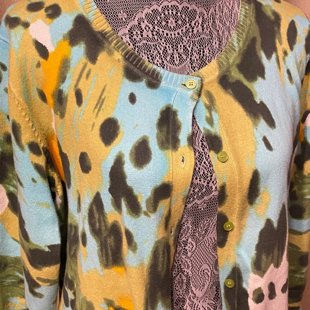 Isaac Mizrahi Pastel Watercolor Abstract Cardigan XL - Picture 2 of 5